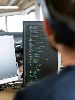 Man looking at a monitor